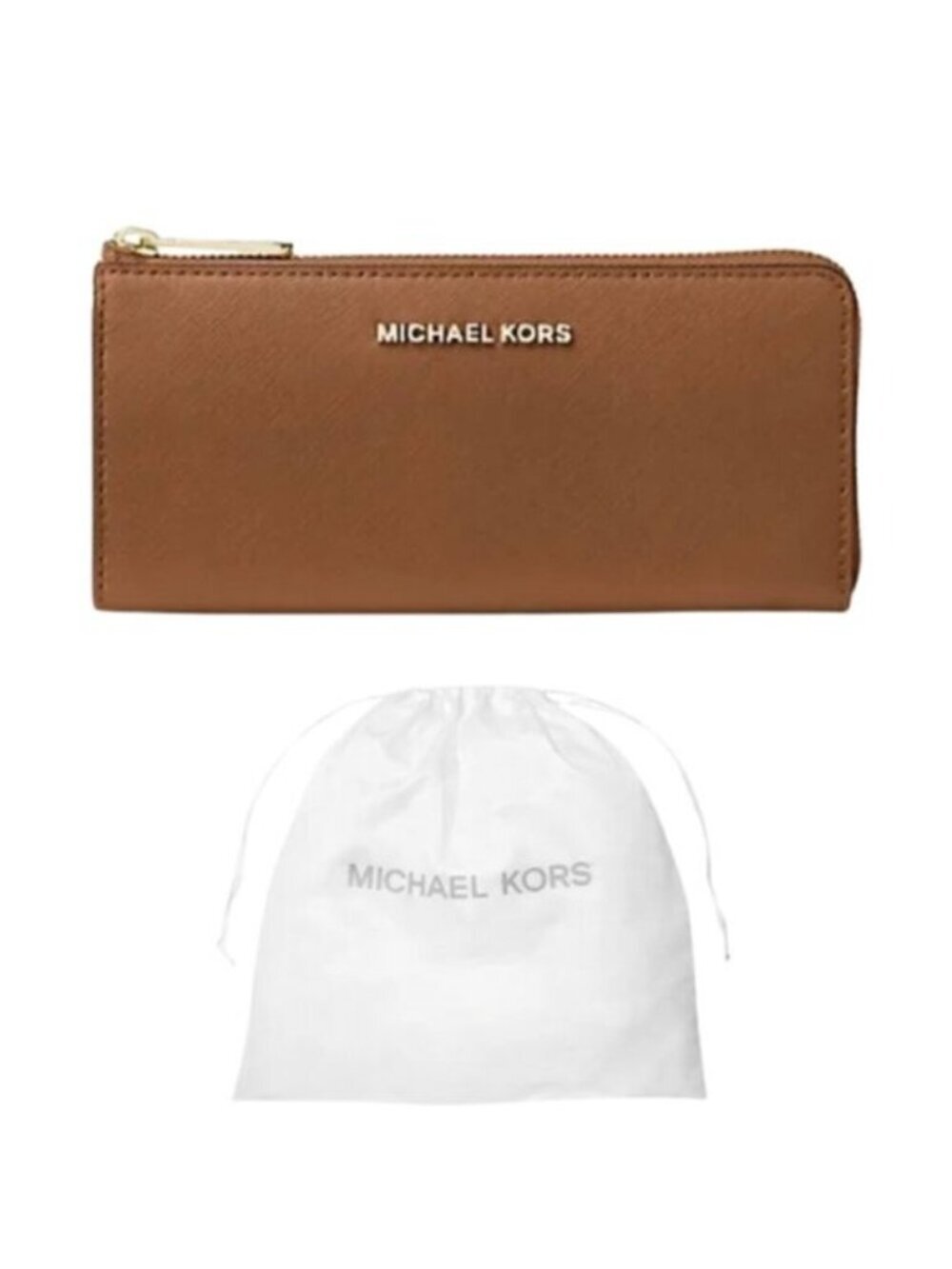 Michael Kors Large Saffiano Leather Quarter-Zip Wallet (color Luggage)